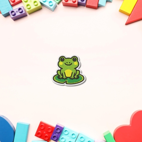Frosch-Aufnäher gestickt, grüner Aufnäher 6 cm, Seerosenblatt-Bügelbild