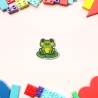 Frosch-Aufnäher gestickt, grüner Aufnäher 6 cm, Seerosenblatt-Bügelbild