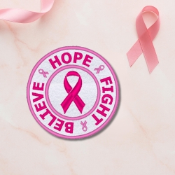 Breast Cancer Patch, Pink Ribbon Hope Fight Believe, 9cm Round