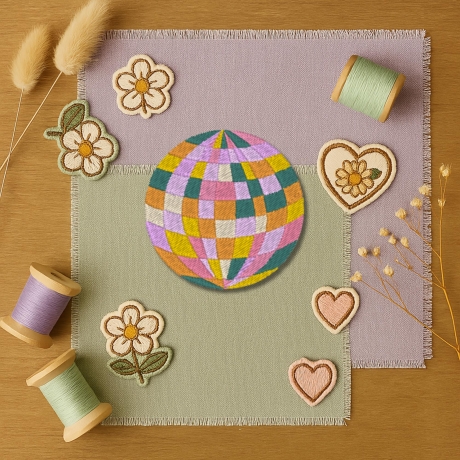 Retro Aufnäher | Disco Kugel Applikation | Bügelbild | 6 cm Stickpatch