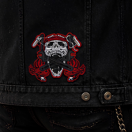 Großer Totenkopf Biker Patch – 10 x 12 cm | Totenkopf Aufnäher rot schwarz | Motorrad Rocker Style