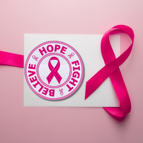 Breast Cancer Patch, Pink Ribbon Hope Fight Believe, 9cm Round