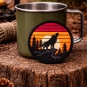 Outdoor Aufnäher Wolf, bestickt, Retro Sonnenuntergang, nature stickerei