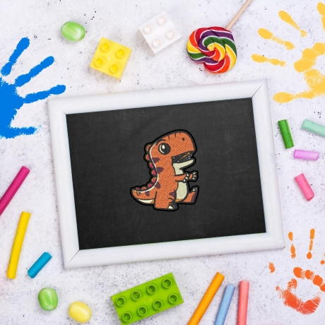 Orange Dinosaurier Patch, zum aufbügeln oder aufnähen, 7.5 cm, gestickte Applikation