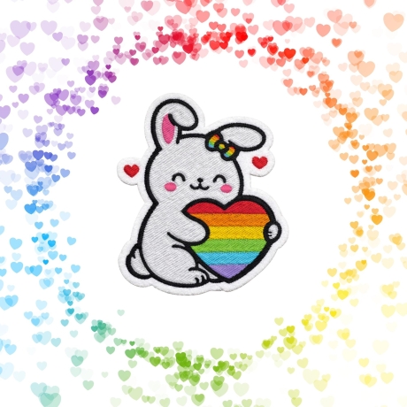 LGBTQ+ Bunny Pride Patch 9 cm, gesticktes Accessoire zum Aufnähen oder Aufbügeln