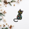 Feiertags Aufnäher - Gestickte schwarze Katze mit Weihnachtslichtern - Aufnäher Weihnachten