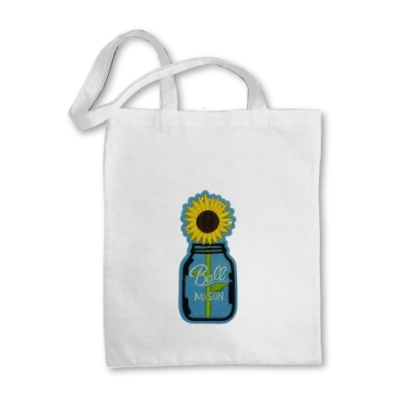 Sonnenblume Aufnäher | Blumen im Einmachglas Bügelbild, gestickte Applikation