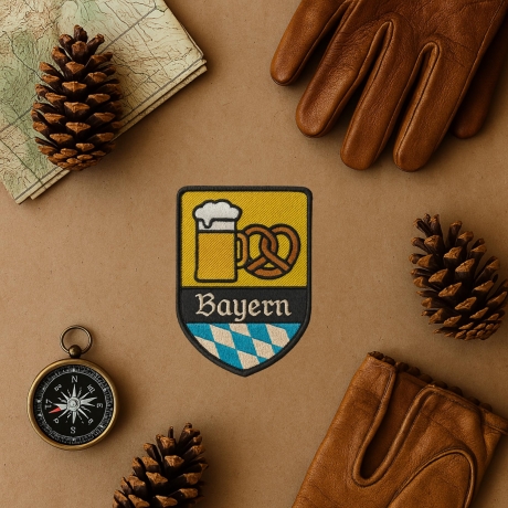 Gestickter Aufnäher Bayern Aufnäher, blau weiß, ca 8 cm, zum aufbügeln