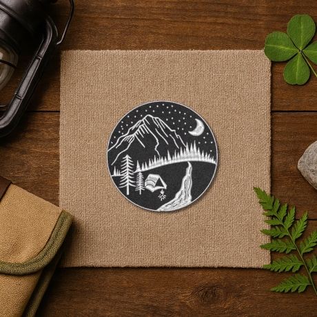 Camping Patch: Berg Zelt Motiv Bügelbild