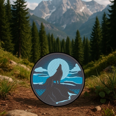 Howling Wolf Patch, Aufnäher zum aufbügeln 7.5 cm, Wilderness Adventure Embroidery, Moonlit Forest Design