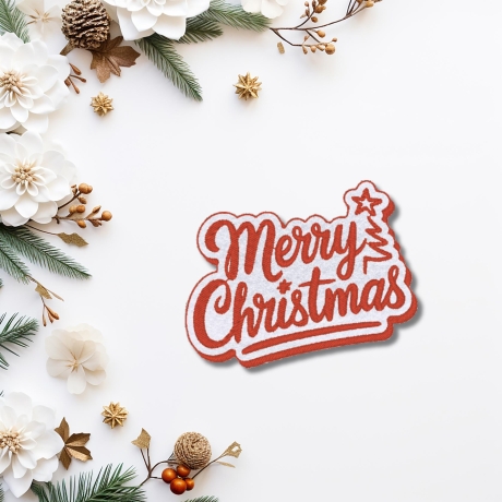 Festlicher Urlaub Filz Aufnäher | Aufgestickt Merry Christmas |. 8cm