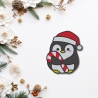 Weihnachtsaufnäher | Pinguin mit Zuckerstange | Gestickte Winter-Applikation - zum Aufbügeln / mit Klettverschluss