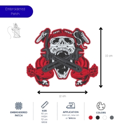 Großer Totenkopf Biker Patch – 10 x 12 cm | Totenkopf Aufnäher rot schwarz | Motorrad Rocker Style