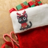Weihnachtlicher Katzen Aufnäher – Schwarze Katze mit Rentiergeweih, ca. 8cm, bestickt, zum aufbügeln