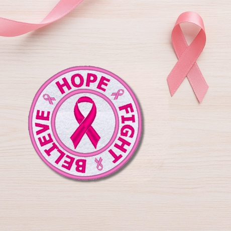 Breast Cancer Patch, Pink Ribbon Hope Fight Believe, 9cm Round
