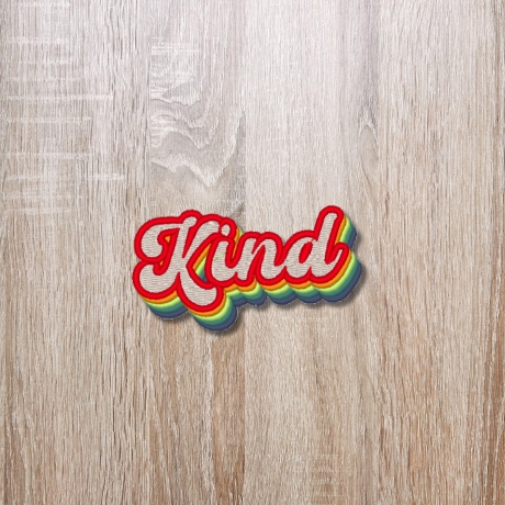 Retro Aufnäher | Kind gestickte Applikation | Regenbogen Schriftzug im 70er 80er Stil