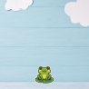 Frosch-Aufnäher gestickt, grüner Aufnäher 6 cm, Seerosenblatt-Bügelbild