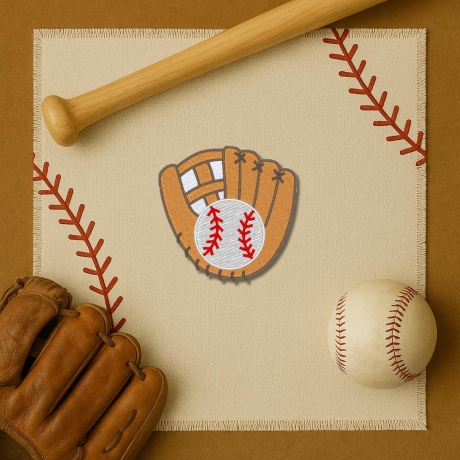 Gestickter Baseball Aufnäher: Handschuh & Ball zum Aufbügeln (7,5 cm)