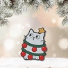 Weihnachtskatze Aufnäher – Lustiger Katzen Aufnäher mit Weihnachtskugeln, ca. 8 cm, bestickt, weiß