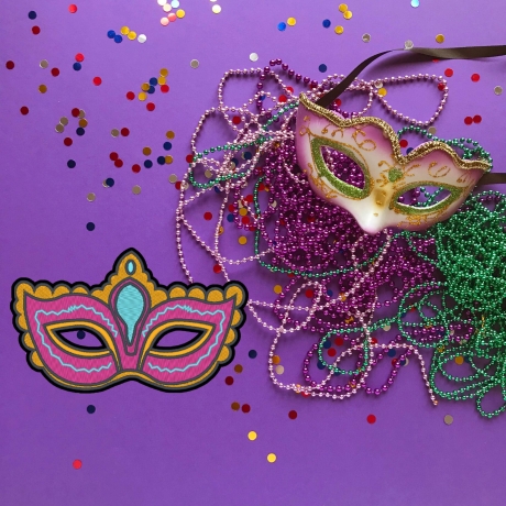 Fasching Aufnäher, Kostüm-Maske, 9 cm, rosa