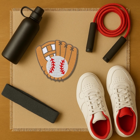 Gestickter Baseball Aufnäher: Handschuh & Ball zum Aufbügeln (7,5 cm)