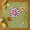 Happy Face Aufnäher | Smiley Blume Aufnäher – Retro Daisy | 6 cm Zierstickerei