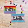 Pride Aufnäher | Gestickte Pronomen | Regenbogen LGBTQ+ Flagge Applikation (7,5 cm)
