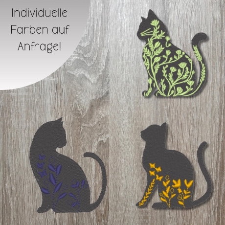 Blumen Katze Patch: Gestickte Applikation, anpassbare Farben (7 cm)