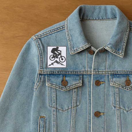 Mountainbike Patch, Mountainbike Patch, Silhouette 8 cm Bügelbild, schwarze Stickerei