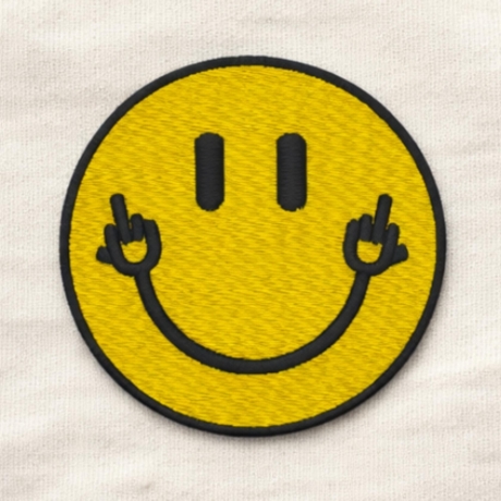 Smiley Mittelfinger Aufnäher gelb, runder Aufnäher, Bügelpatch