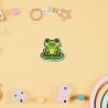 Frosch-Aufnäher gestickt, grüner Aufnäher 6 cm, Seerosenblatt-Bügelbild