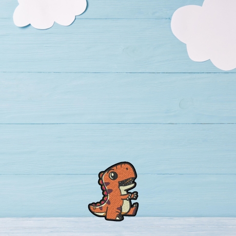 Orange Dinosaurier Patch, zum aufbügeln oder aufnähen, 7.5 cm, gestickte Applikation