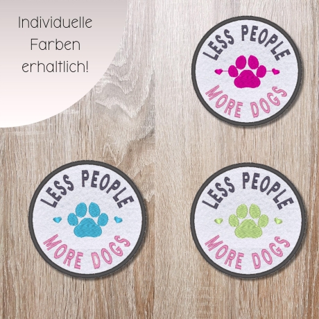 Less People, More Dogs Patch, Gestickte Pfotenabdrücke Applikation, Farben anpassbar