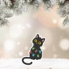 Feiertags Aufnäher - Gestickte schwarze Katze mit Weihnachtslichtern - Aufnäher Weihnachten