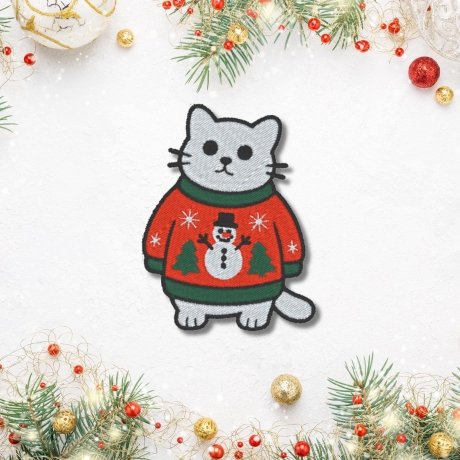Weihnachtskatze Aufnäher | 8cm | Bügelbild | Kätzchen im Weihnachtspulli