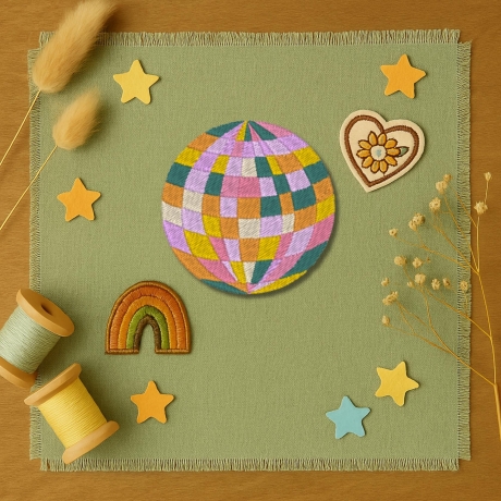 Retro Aufnäher | Disco Kugel Applikation | Bügelbild | 6 cm Stickpatch