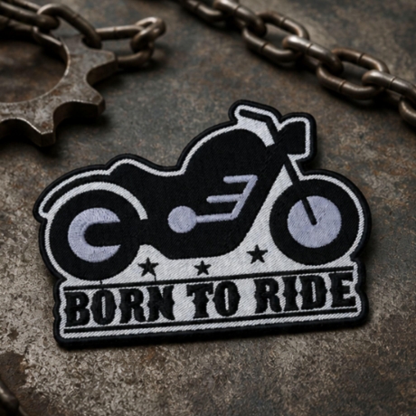 Biker Patch Born toRide, Aufnäher mit Motorrad, Aufnäher, 12 cm