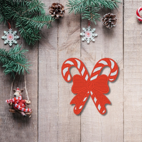 Gestickter Zuckerstangen Aufnäher: Weihnachtsschleife (6 cm)