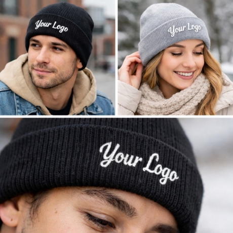Individuell bestickte Mütze, personalisierte Fold over Hat mit Text oder Logo, Small Business Logo