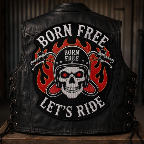 „Born Free“ – XXL Biker Rückenpatch – Handgemachter Motorrad Rückenpatch 37 cm