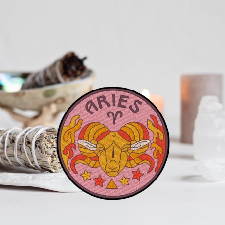 Sternzeichen Aufnäher | Folk Art Style Celestial Gesticktes Aufbügler, | 9,5cm