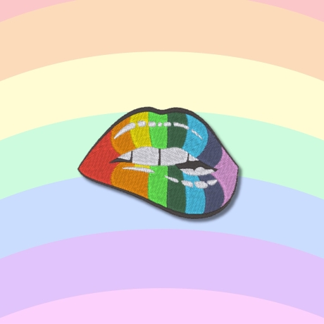 Pride Patch: Bunte Lippen, Gestickter Regenbogen LGBTQ+ Aufbügler (8 cm)