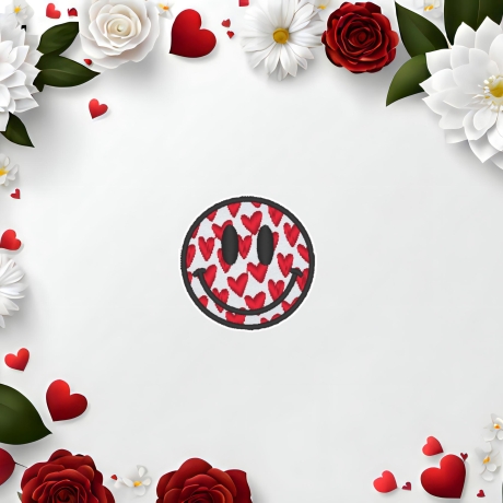 Valentinstag Bügelbild, glückliches Gesicht mit Herzen, romantische Liebe Stickerei, 4,5 cm