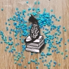 Katzen-Patch, gesticktes Kätzchen auf Büchern mit Blumendetails, anpassbare Farben, Buchliebhaber Geschenk