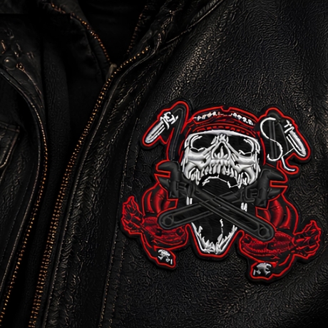 Großer Totenkopf Biker Patch – 10 x 12 cm | Totenkopf Aufnäher rot schwarz | Motorrad Rocker Style