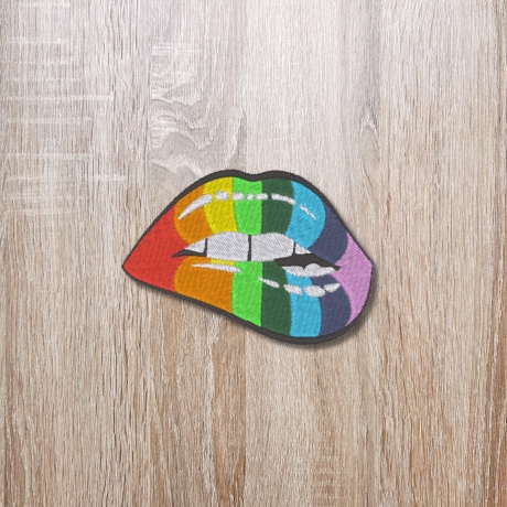 Pride Patch: Bunte Lippen, Gestickter Regenbogen LGBTQ+ Aufbügler (8 cm)