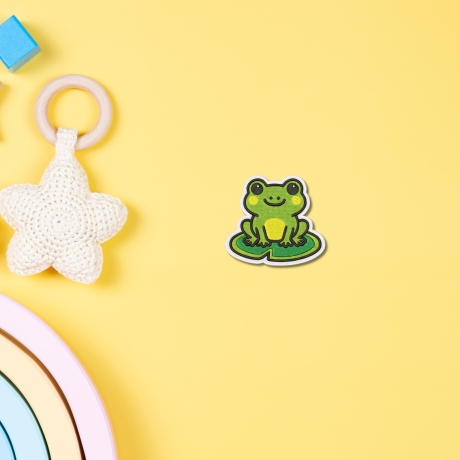 Frosch-Aufnäher gestickt, grüner Aufnäher 6 cm, Seerosenblatt-Bügelbild