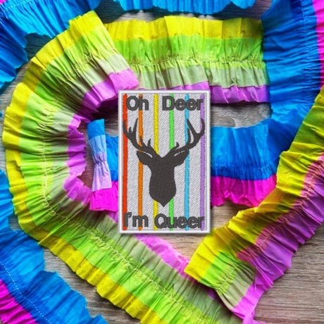 LGBTQ Aufnäher Oh Deer I'm Queer, Bestickter Pride Patch, 7 cm