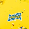 Fasching Aufnäher Hellau mit Bayerischer Flagge, Faschingskostüm Stickerei, 10 cm, Blau & Weiß