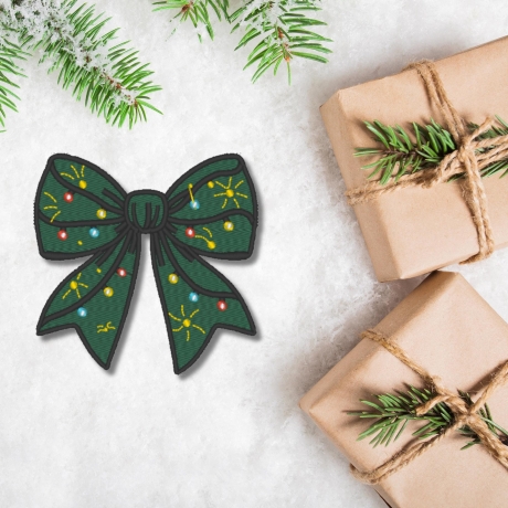 Weihnachten Aufnäher | Festliche Schleife bestickt Weihnachts Schleifenband-Applikation (7 cm)